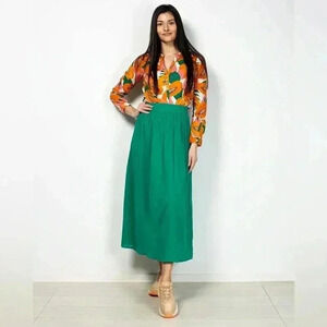 Nice Things orange tropical papaya print cotton blouse size 40/small